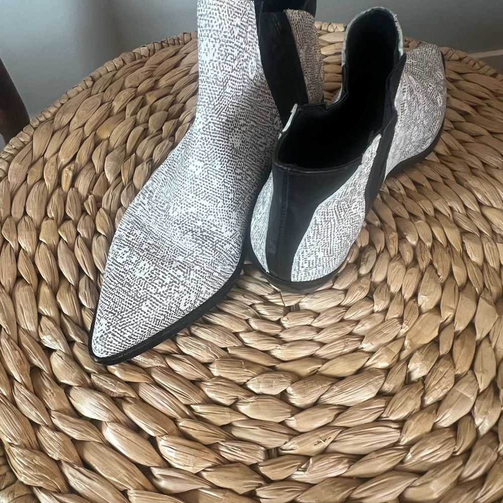 Textured Black and White Ankle Boots